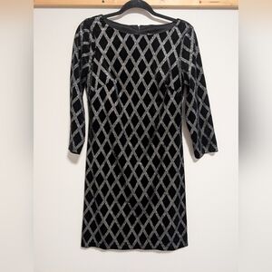 JH Evenings Black Velvet And Silver Sparkle Holiday Knee Length Cocktail Dress